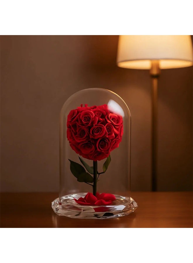 Si Bonne Luxury Eternal Preserved Rose Heart in Glass Dome - Romantic Handcrafted Heart-Shaped Flower Arrangement on Crystal Base - Ideal Gift for Anniversary, Valentine's Day, and Home Decor - Image 2
